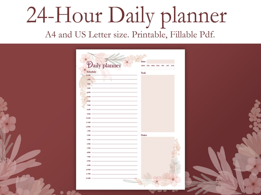 Beautiful Floral Daily Planner Printable A4 &amp; Letter Size PDF, Fillable ...