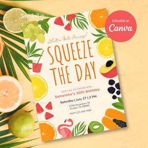 Fruit Birthday Invitation, Editable Tropical Fruit Birthday Invite, Summer Fruit Party Invitation, Summer Birthday Party, Canva Template