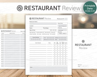 Reseña de restaurantes: Diario imprimible para cafeterías, bares y restaurantes de comida rápida (PDF, A4 y carta) Descarga instantánea