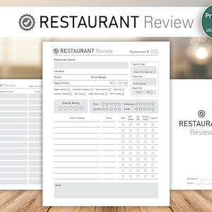 Restaurant Review : Printable Journal for Diners, Cafes, Bars | Fast Food PDF, A4 & US Letter Instant Download