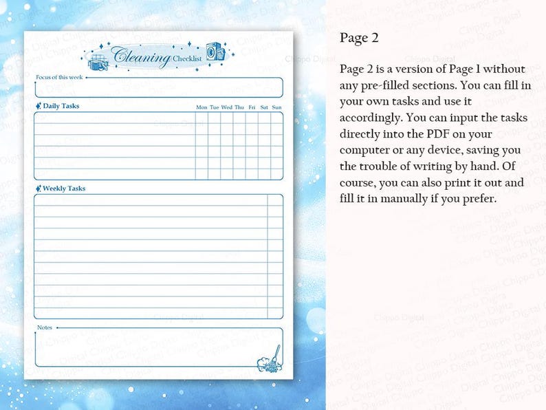 Editable Cleaning Checklist: Weekly Planner Printable (PDF) - Etsy