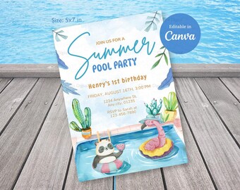 Summer Pool Party Invitation Template: Editable Canva Invite (5x7 in, Digital Download)