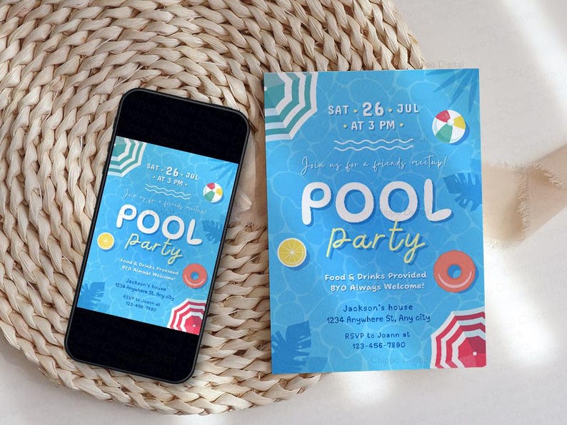 Pool Party Invitation Canva Template: Editable 5x7 Design (digital ...