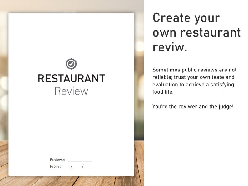Digital Restaurant Review Printable, Restaurant Journal, Cafe, Bar ...