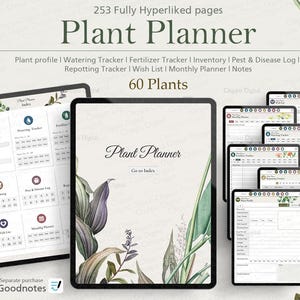 Digitale plantenplanner voor Goodnotes | 253 pagina's tellende, hyperlinked verzorgingstracker voor 60 kamerplanten | Green Design