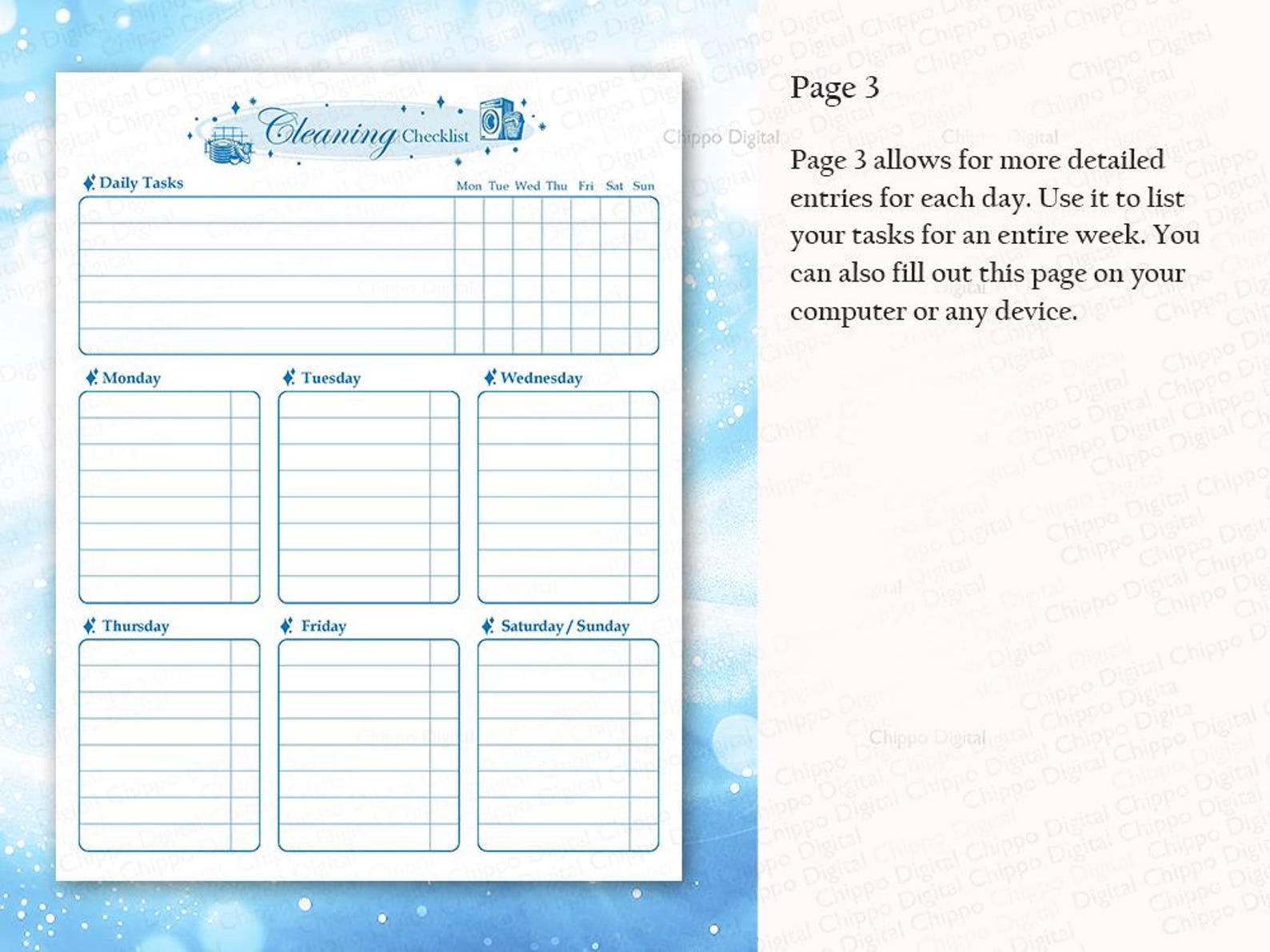 Editable Cleaning Checklist: Weekly Planner Printable (PDF) - Etsy