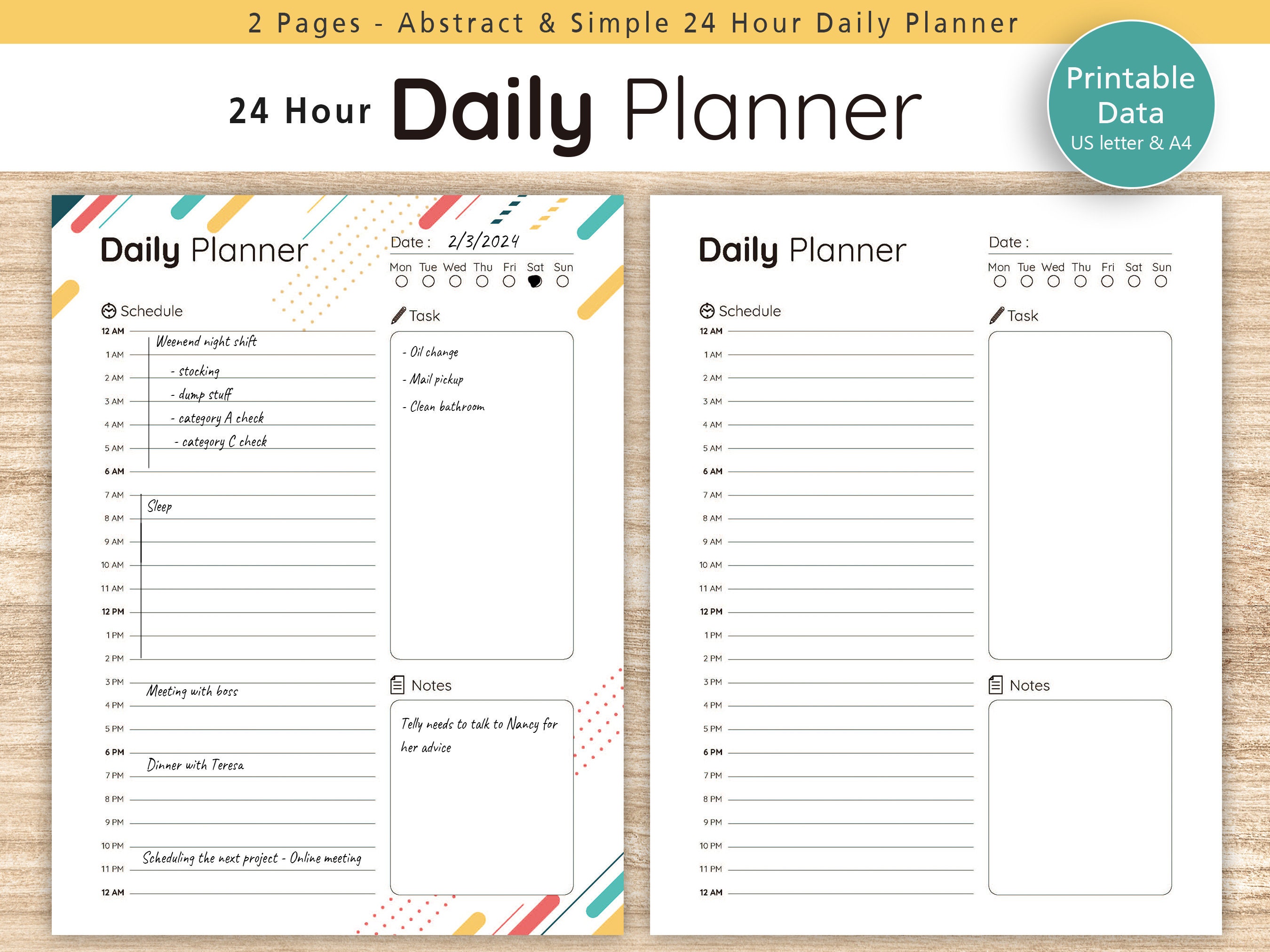 Efficient 24 Hour Planner Template - Easy Daily Planner PDF - Printable ...
