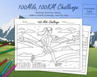 100 Mile Challenge Tracker: Running Girl Coloring Page (Printable PDF)