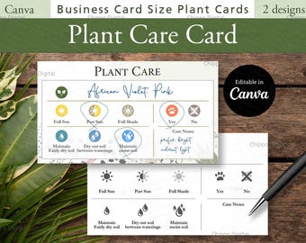 Plant Care Card Template: Business Card Size, Editable in Canva (Digital Download)