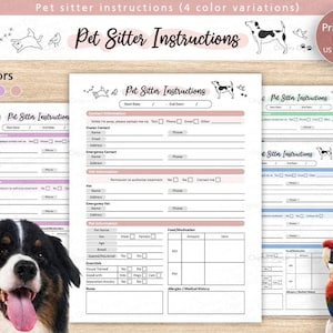 Pet Sitter Instructions Printable, Pet sitter guide, Pet Sitter Sheet, Dog sitter, Cat sitter, Printable PDF