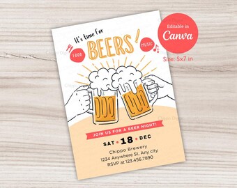 Plantilla de invitación para una noche de cerveza: Invitación editable para fiestas (descarga digital)