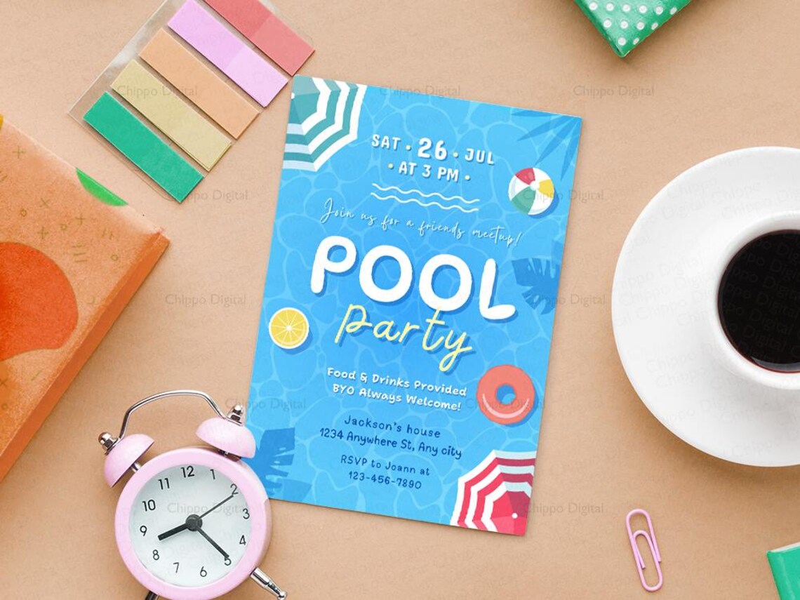 Pool Party Invitation Canva Template: Editable 5x7 Design (digital ...
