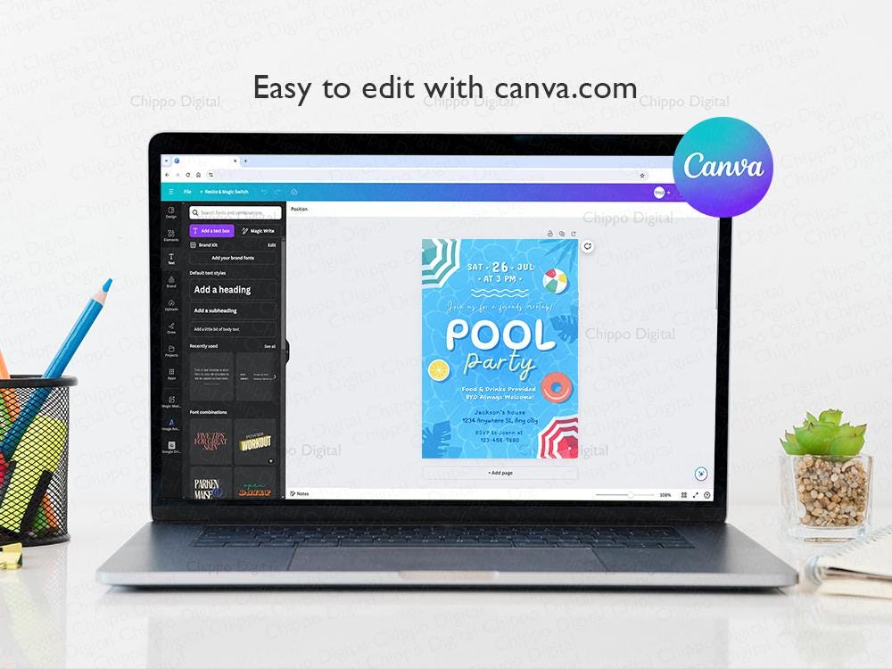Pool Party Invitation Canva Template: Editable 5x7 Design (digital ...