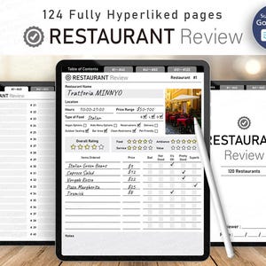 Digital Restaurant Review for Goodnotes, Restaurant Journal, Hyperlinked Journal, Cafe, Bar, Fastfood, Diner, Clickable Retauratnt Book