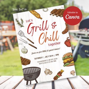 Grill and Chill BBQ Invitation, BBQ Party Invitation , Backyard BBQ Party Invite, Editable Party Invitation Template, Instant Download
