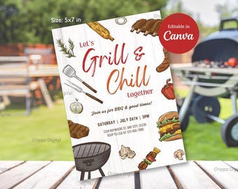 Grill & Chill BBQ Party Invitation: Editable Template (5x7 in, Digital Download)