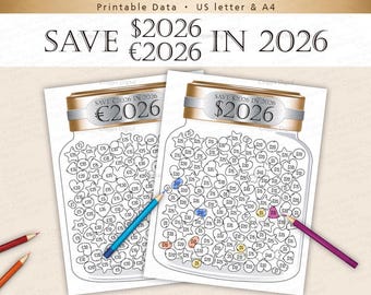 Sfida di risparmio 2026 stampabile / Strumento di monitoraggio del denaro e pianificazione del budget / Formato A4 / PDF formato Letter