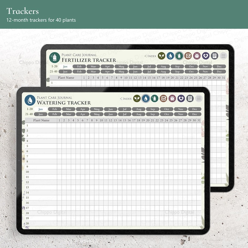 Digital Plant Care Journal for Goodnotes | 219-Page Hyperlinked Planner for 40 Plants | Green Design image 6