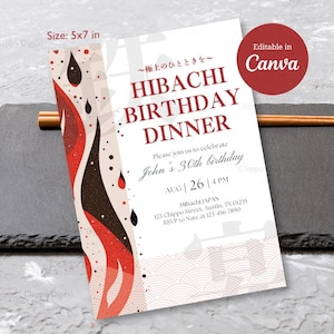Hibachi Birthday Dinner Invititation, Editable Hibachi Party Invite, Japanese Themed Birthday,  Hibachi Restaurant Invite, Canva