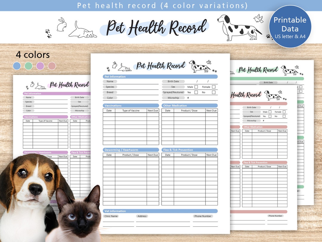 Pet Health Record Printable, Pet Care Sheet, Shots Log, Vaccination ...