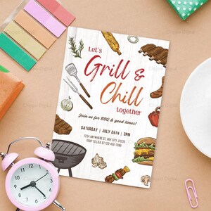 Grill & Chill BBQ Party Invitation: Editable Template (5x7 In, Digital ...