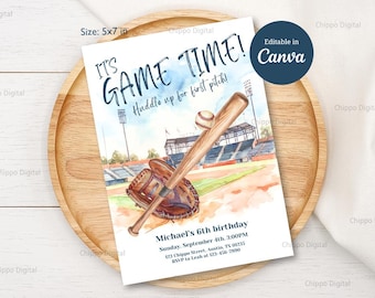 Baseball Birthday Invitation, Editable Baseball Invitation, Baseball Birthday Digital Invite, Sports Party Invite, Editable Canva Template