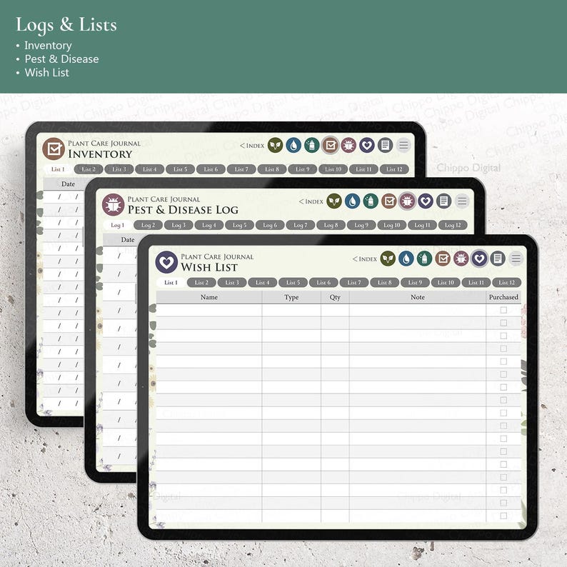 Digital Plant Care Journal for Goodnotes | 219-Page Hyperlinked Planner for 40 Plants | Green Design image 7