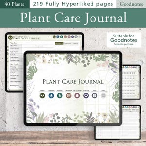 Digital Plant Care Journal for Goodnotes | 219-Page Hyperlinked Planner for 40 Plants | Green Design image 1