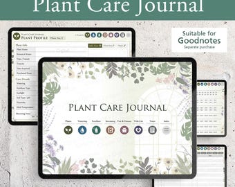 Digital Plant Care Journal for GoodNotes | Hyperlinked PDF | 40 Plants | Green Design