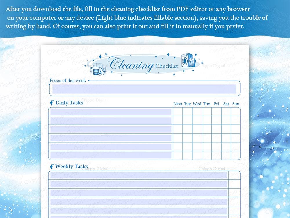 Editable Cleaning Checklist: Weekly Planner Printable (PDF) - Etsy