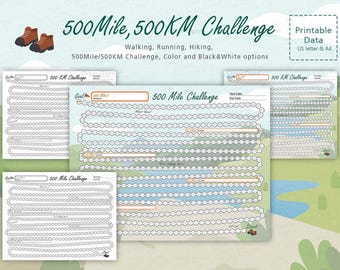 500 Mile/KM Challenge Tracker: Lake Theme Printable (A4, Letter)