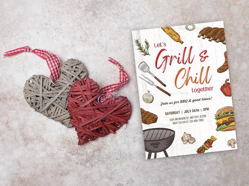 Grill & Chill BBQ Party Invitation: Editable Template (5x7 In, Digital ...