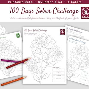 Desafío de 100 días de sobriedad, Desafío de sobriedad, Seguimiento de no beber alcohol, Seguimiento de sobriedad, PDF imprimible, A4, Carta de EE. UU.