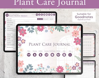 Digital Plant Care Journal for Goodnotes | 219-Page Hyperlinked Planner for 40 Plants | Floral Design