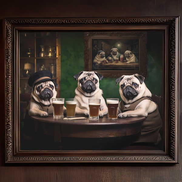 Pug Pub Buds (#1) Print on Canvas