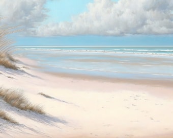 Natural Beach Painting | Soft Natural Coastal Landscape | Summer Sea Grass PRINTABLE Download Coastal Thyme Designs |