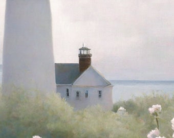 Summer Lighthouse | Soft Natural Coastal Painting | Lighthouse Landscape PRINTABLE Download Coastal Thyme Designs |
