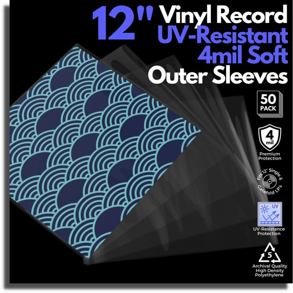 50 UV-Resistant Vinyl Record Soft Outer Sleeves by Vinyl Supply Co. - Archival Quality HDPE Outer Sleeves For Vinyl Records - 4 mil (.004")