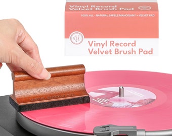 Vinyl Versorgung Co. Samtbürstenkissen-Schallplattenreiniger - 100% ganz natürliches Sapele-Mahagoniholz - antistatischer Mikrofaser-Samtbürstenreiniger