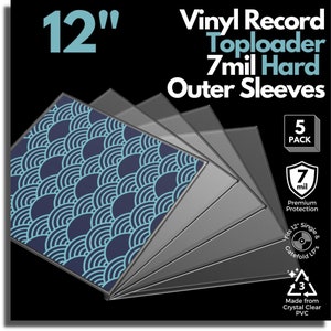 Twarde koszulki na płyty winylowe typu toploader firmy Vinyl Supply Co. – 5 sztuk – grubość 7 mil (0,007 cala) – przezroczyste PVC – kompatybilne z koszulkami zewnętrznymi