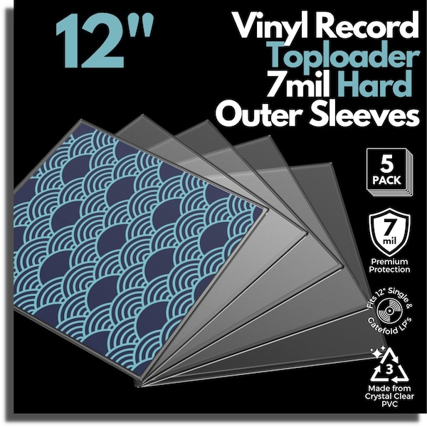 Vinyl Record Toploader Hard Sleeves by Vinyl Supply Co. - 5 Pack - 7 mil (.007") Thickness - Clear PVC - Compatible with Outer Sleeves