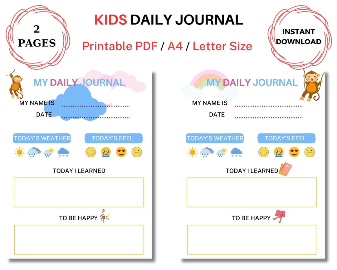 Kids Daily Journal Printable Kids Journal DIY Journal - Etsy