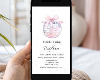 16 Sixteen Birthday Invitation, Disco Birthday Invitation, 16th Birthday Invitation, Teenager Birthday Invitation 16 Year Old Girl Birthday