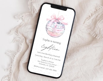 18th Birthday Party Invitation, Pink Digital 18th Invite Template, 18th Invite Disco Video Editable Invitation, Eighteenth Party