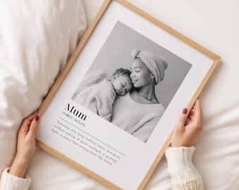 Gepersonaliseerde moeder fotoprint, moeder definitie kunst aan de muur, Moederdagcadeau, aangepaste familiefoto aandenken, verjaardagscadeau voor haar