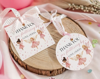 Editable Fairy Thank You Tags, Circle & Square Favor Labels, Magical Garden Gift Tags, Fairy Birthday Party Printable Template
