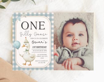 One Silly Goose First Birthday Invitation Template, Editable Photo 1st Birthday Party Invitations, Printable Silly Goose Birthday Invites