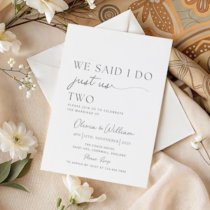 Just Us Two Elopement Reception Invite, Minimalist Elopement Announcement Card, Modern Reception Invite, Minimalist Wedding