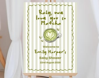 Editable Matcha Baby Shower Welcome Sign Template, Printable Canva Welcome Poster, Tea Party Baby Shower Entrance Sign, Gender Neutral Decor