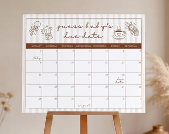 Baby Is Brewing Baby Shower Game, Guess Due Date Calendar, Coffee Baby Shower Activity, Editable Canva Template, Printable Baby Shower Game